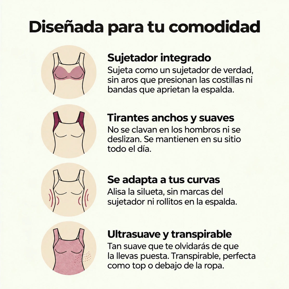 Camiseta Cómoda con Sujetador Incorporado – Sin Aros